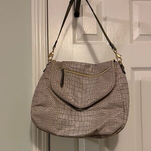 Stella & Dot Croc-Embossed Shoulder Bag in Taupe